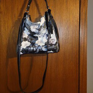 Jessica Simpson Convertible Baylinn Hobo Handbag Black Floral Crossbody Zippers